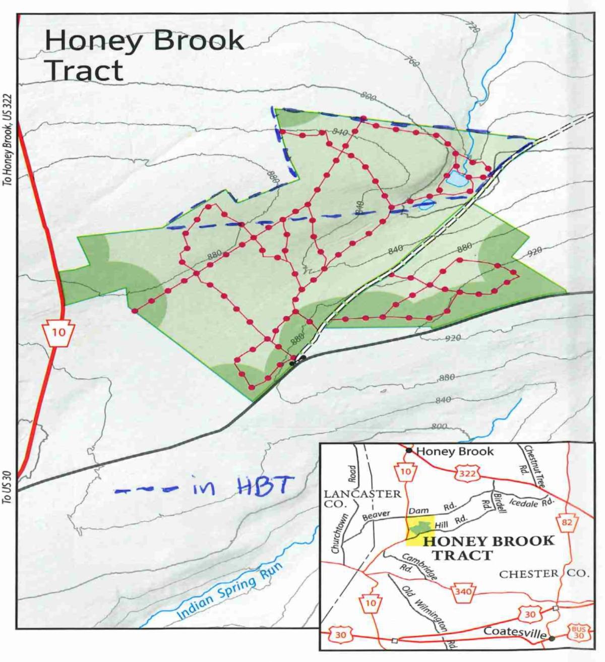 Visual map of Honey Brook Tract of William Penn State Forest